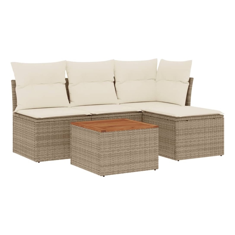 vidaXL 5 Piece Solid Acacia Wood Sofa Set in Beige