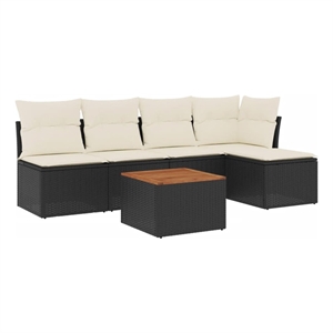 vidaXL 6 Piece Solid Acacia Wood Sofa Set in Black/White/Brown/Cream
