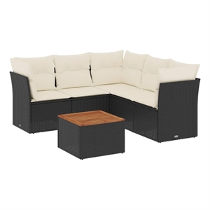 vidaXL 6 Piece Solid Acacia Wood Sofa Set in Black/White/Cream