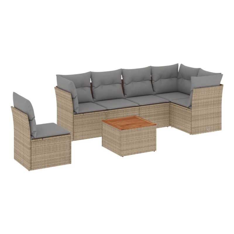 vidaXL 7 Piece Solid Acacia Wood Sofa Set in Beige