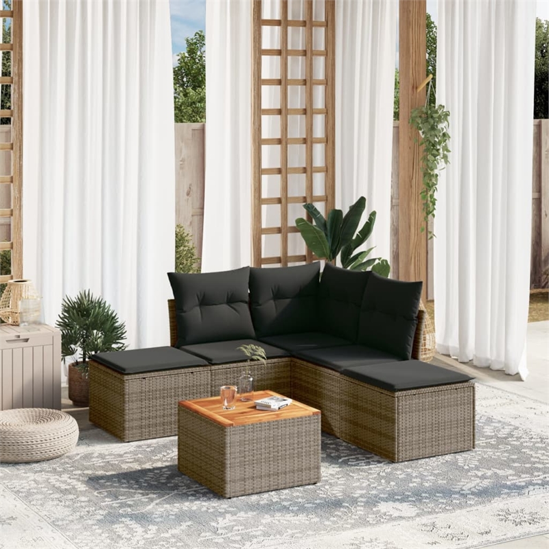vidaXL Steel Small Sofa Set in Dark Gray/Brown