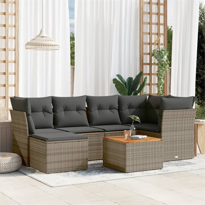 vidaXL 7 Piece Solid Acacia Wood Sofa Set in Gray