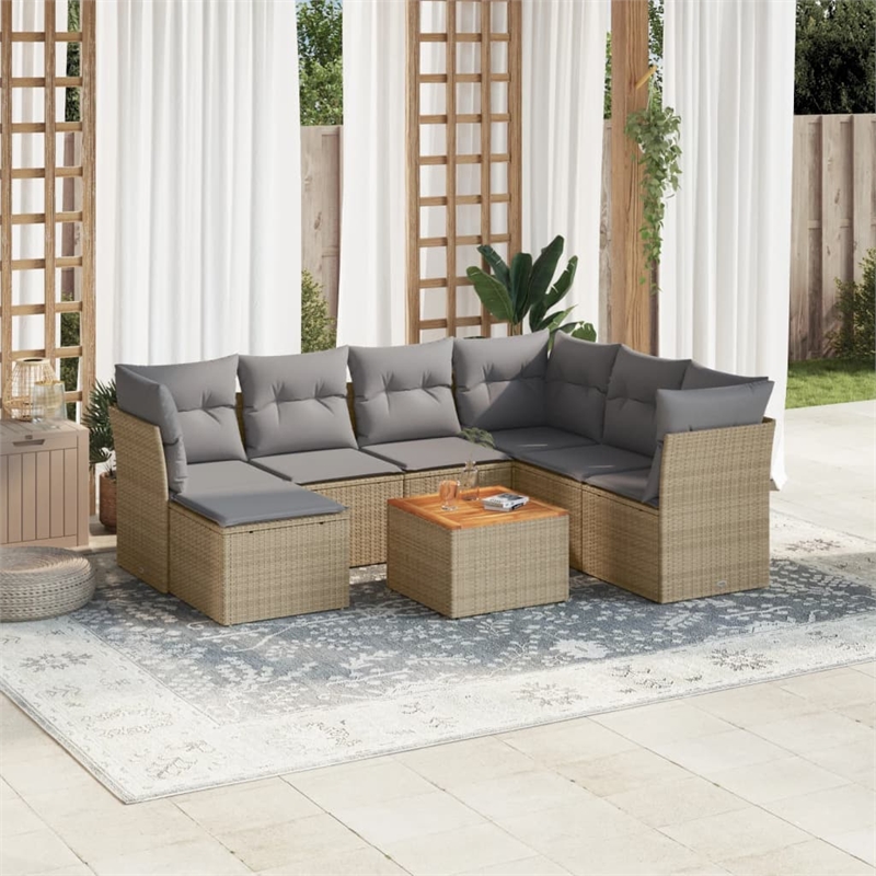 vidaXL 8 Piece Solid Acacia Wood Sofa Set in Beige