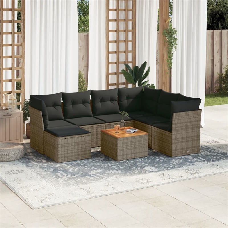 vidaXL 8 Piece Solid Acacia Wood Sofa Set in Gray