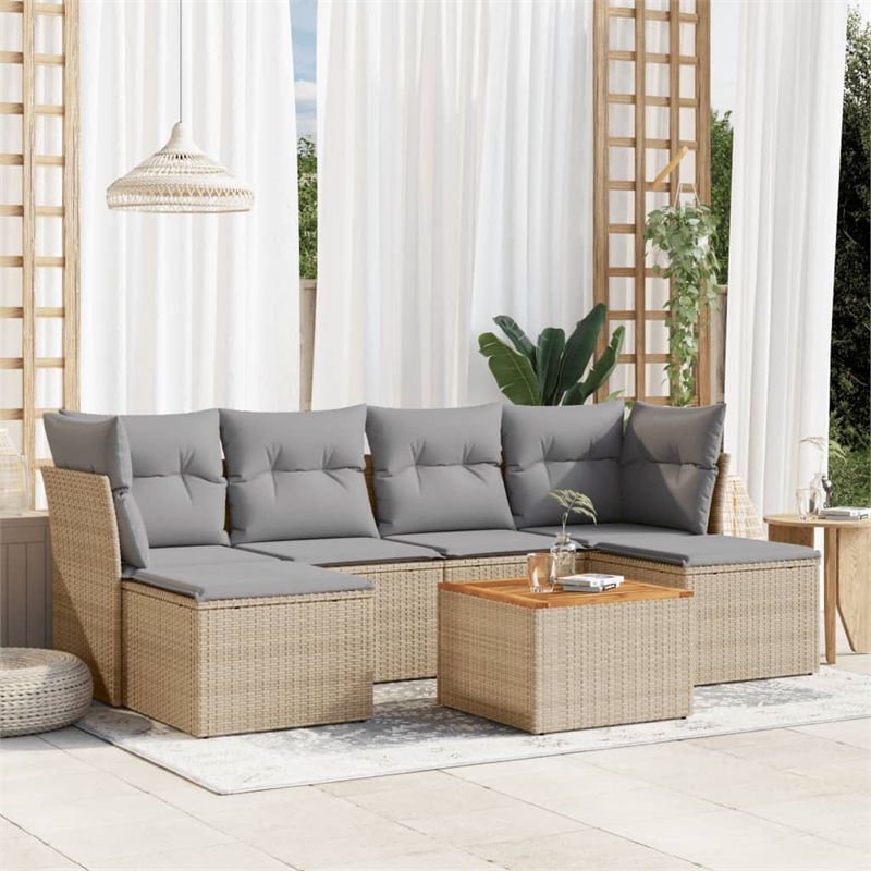 vidaXL 7 Piece Steel Sofa Set in Gray/Beige