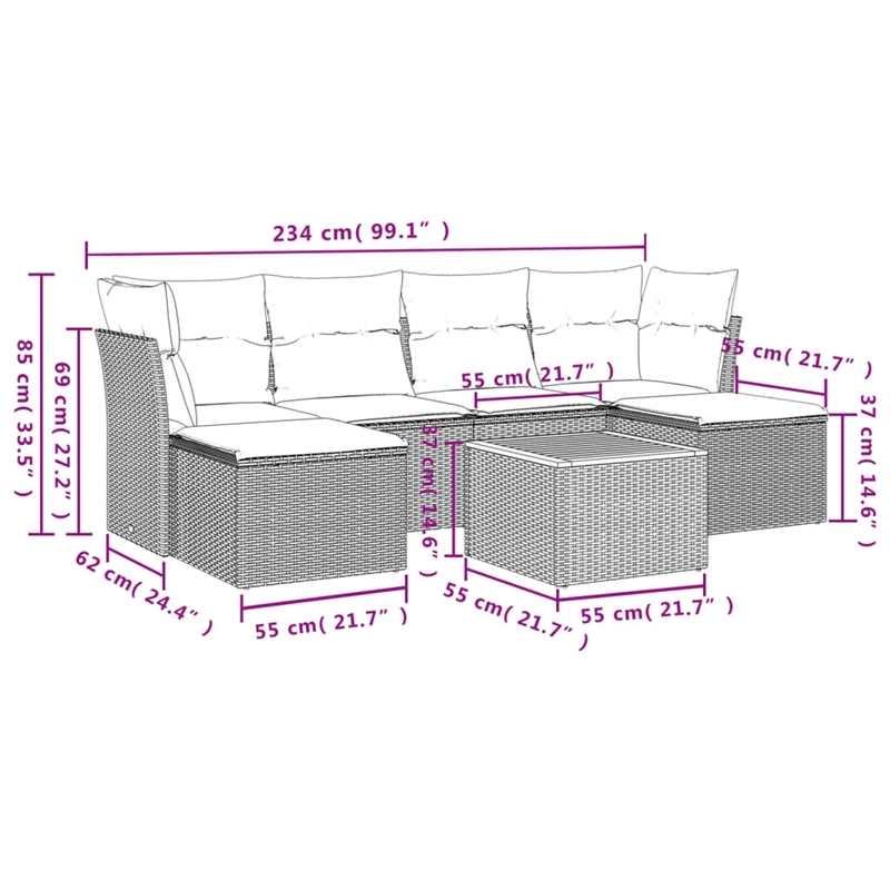 vidaXL 7 Piece Solid Acacia Wood Medium Sofa Set in Gray