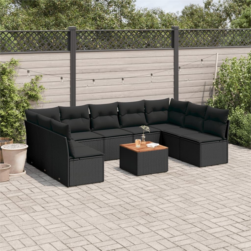 vidaXL Solid Acacia Wood Sofa Set in Black