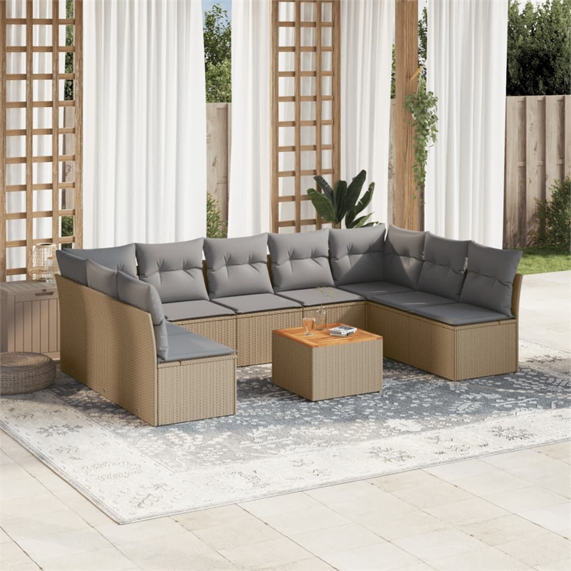 vidaXL 10 Piece Steel Sofa Set in Gray/Brown/Beige