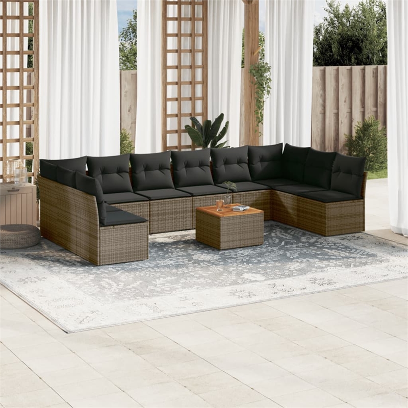 vidaXL 11 Piece Solid Acacia Wood Sofa Set in Gray