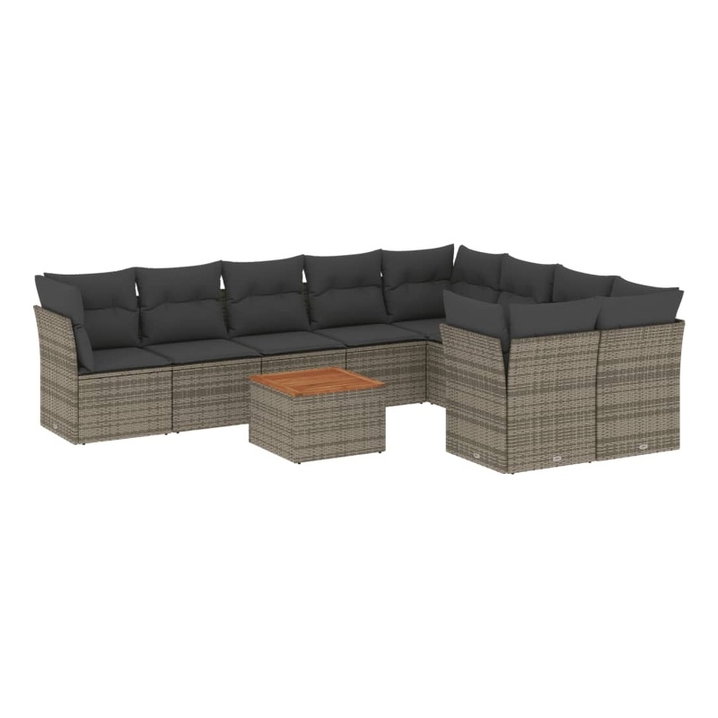 vidaXL 10 Piece Solid Acacia Wood Sofa Set in Gray