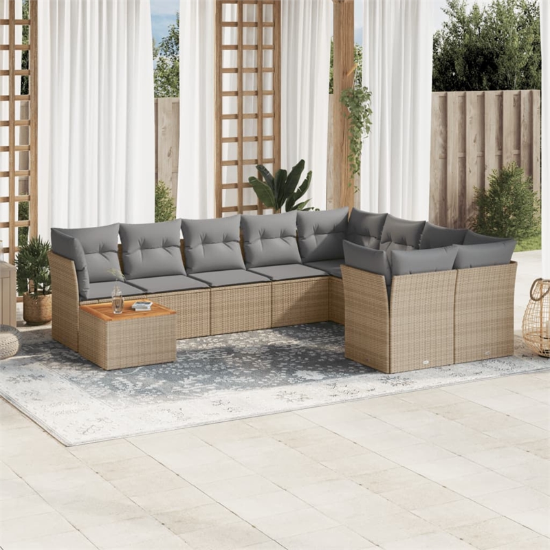 vidaXL 10 Piece Solid Acacia Wood Large Sofa Set in Beige