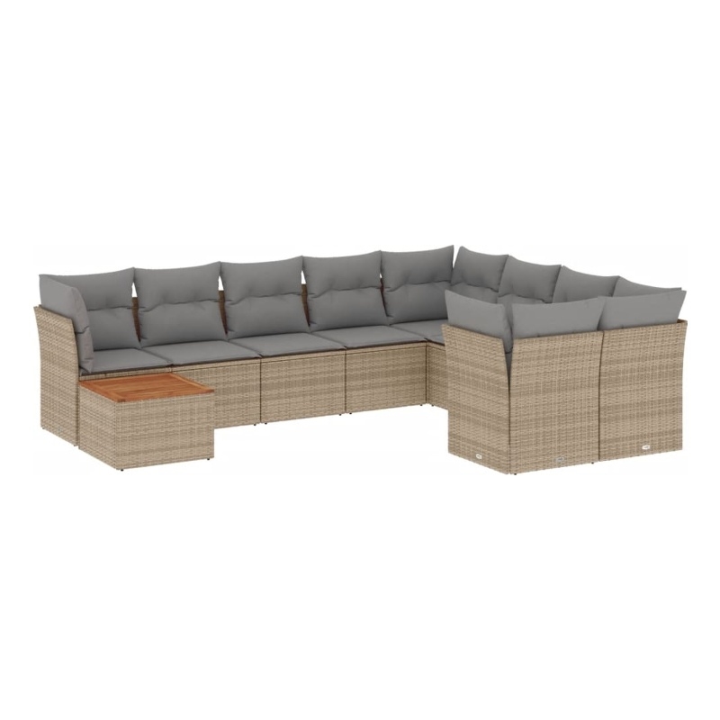 vidaXL 10 Piece Solid Acacia Wood Large Sofa Set in Beige