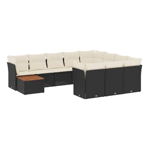 vidaXL 11 Piece Solid Acacia Wood Sofa Set in Black/White/Brown/Cream