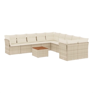 vidaXL 11 Piece Solid Acacia Wood Sofa Set in Brown/Cream/Beige
