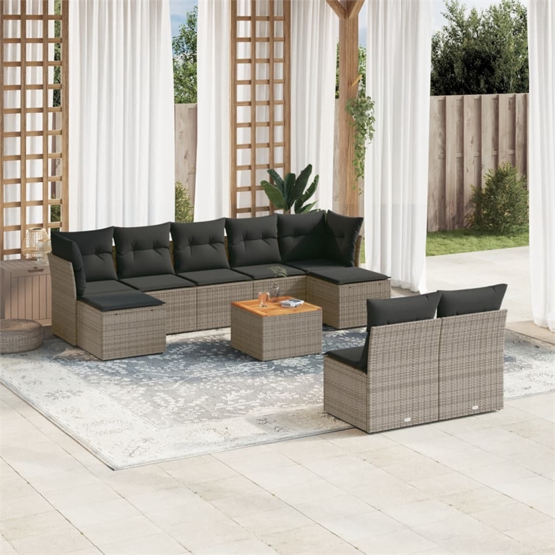 vidaXL 10 Piece Solid Acacia Wood Sofa Set in Gray