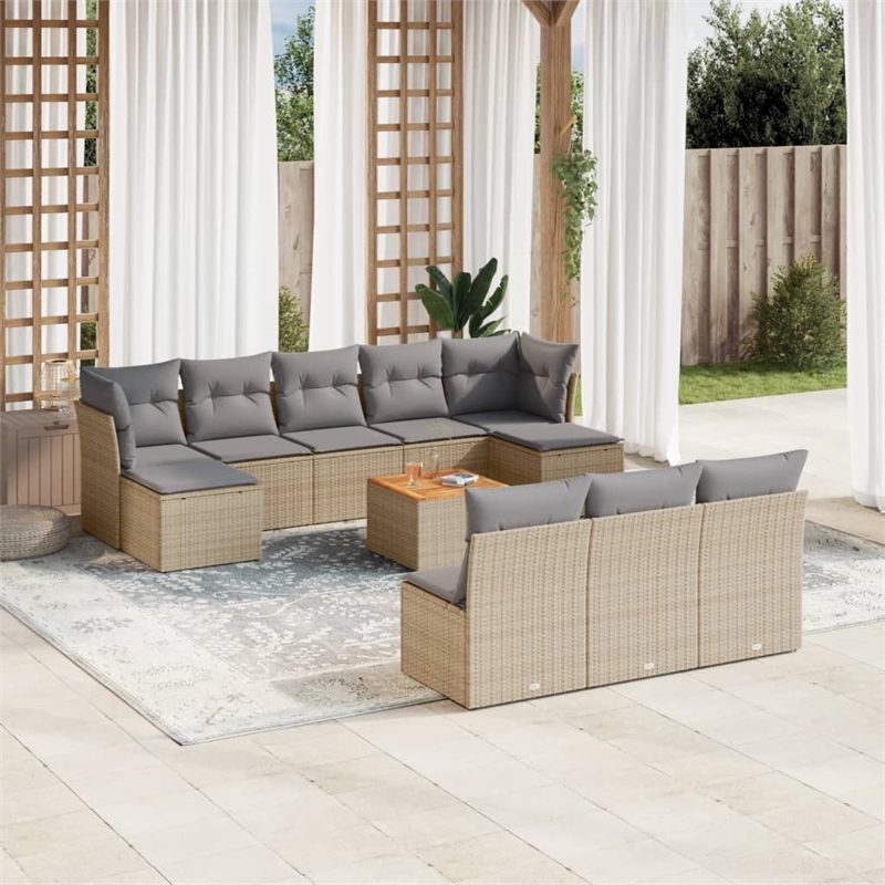 vidaXL Solid Acacia Wood Sofa Set in Brown/Beige