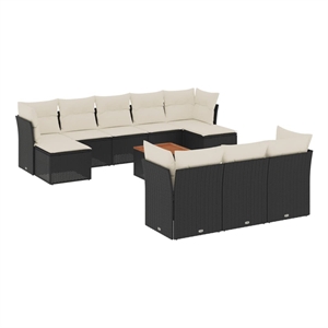 vidaXL 11 Piece Solid Acacia Wood Sofa Set in Black/Brown/Cream