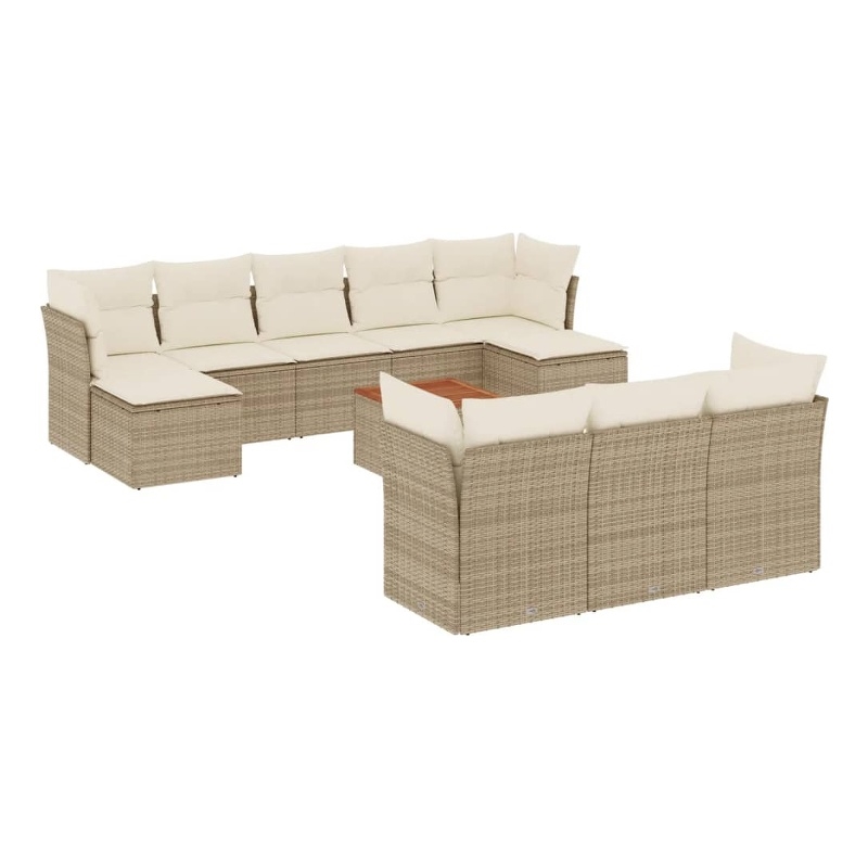 vidaXL 11 Piece Solid Acacia Wood Large Sofa Set in Beige