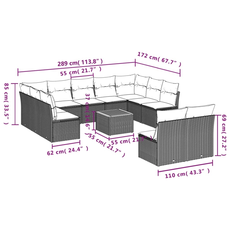 vidaXL 12 Piece Sofa Set in Black/Cream