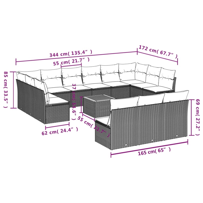 vidaXL 14 Piece Solid Acacia Wood Small Sofa Set in Gray