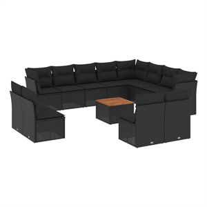 vidaXL 13 Piece Solid Acacia Wood Sofa Set in Black/Brown