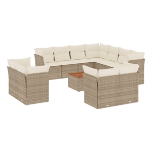 vidaXL 12 Piece Solid Acacia Wood Large Sofa Set in White/Brown/Cream/Beige