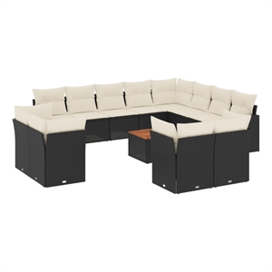 vidaXL 13 Piece Solid Acacia Wood Small Sofa Set in Black/White/Brown/Cream