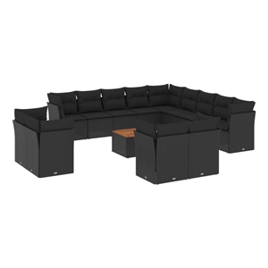 vidaXL 14 Piece Solid Acacia Wood Sofa Set in Black/Brown