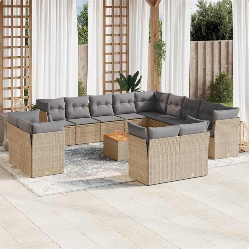 vidaXL Solid Acacia Wood Large Sofa Set in Gray/Beige