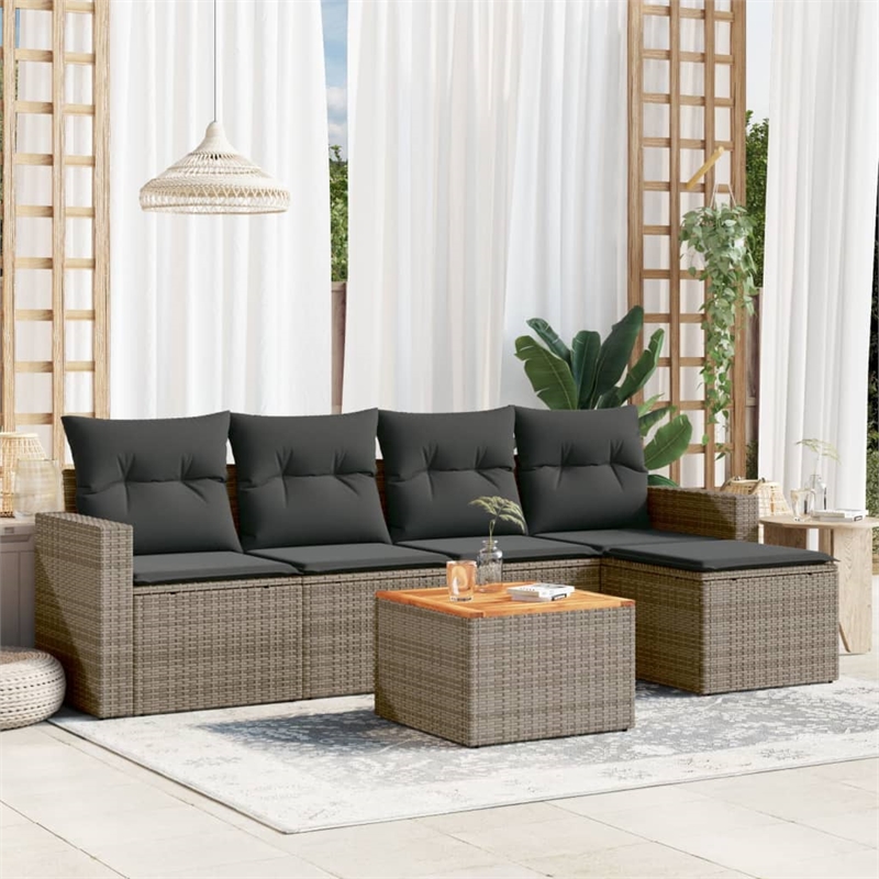 vidaXL 6 Piece Solid Acacia Wood Large Sofa Set in Gray