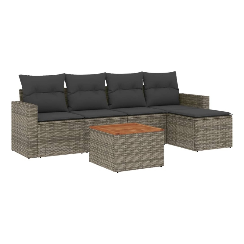 vidaXL 6 Piece Solid Acacia Wood Large Sofa Set in Gray