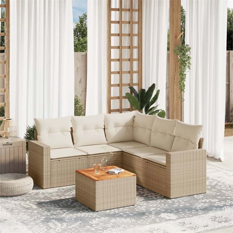 vidaXL 6 Piece Solid Acacia Wood Sofa Set in Beige