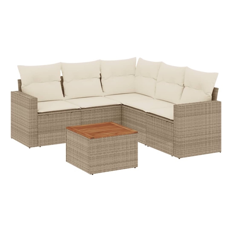 vidaXL 6 Piece Solid Acacia Wood Sofa Set in Beige