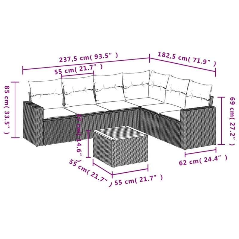 vidaXL 7 Piece Solid Acacia Wood Sofa Set in Beige