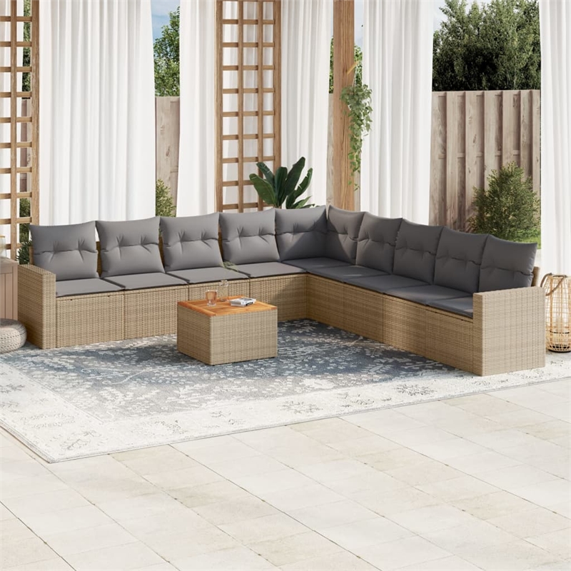 vidaXL 10 Piece Solid Acacia Wood Large Sofa Set in Beige