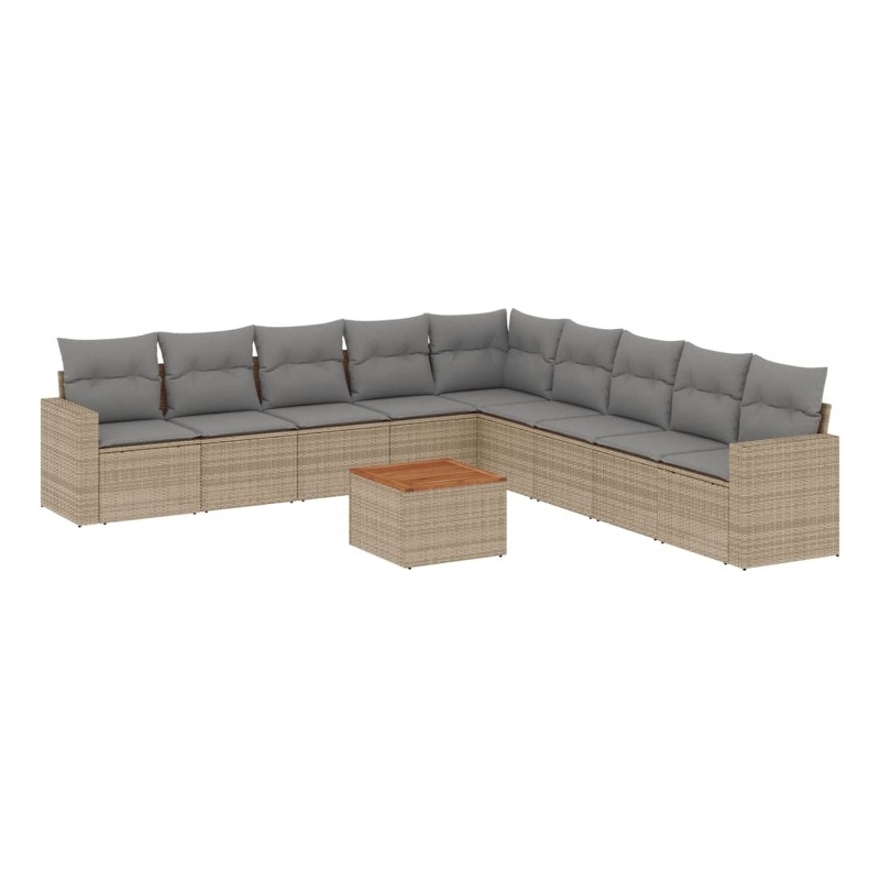 vidaXL 10 Piece Solid Acacia Wood Large Sofa Set in Beige