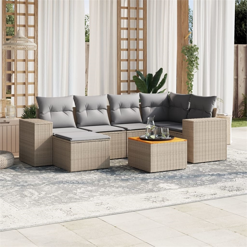 vidaXL 7 Piece Solid Acacia Wood Sofa Set in Gray/Beige