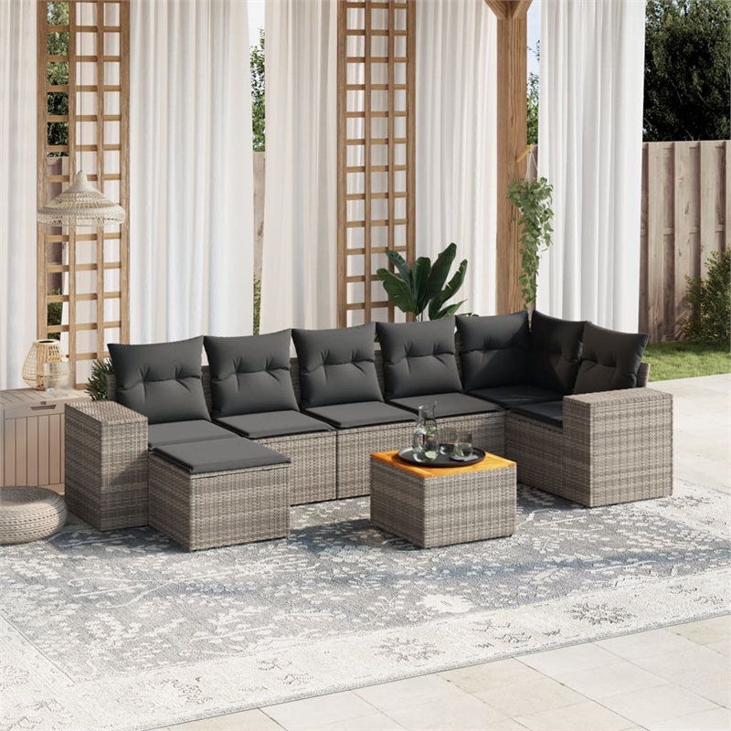 vidaXL 8 Piece Solid Acacia Wood Small Sofa Set in Gray