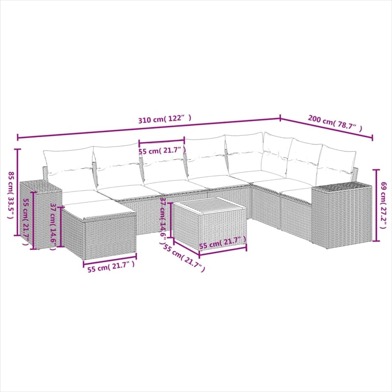vidaXL 9 Piece Poly Rattan Sofa Set in Black