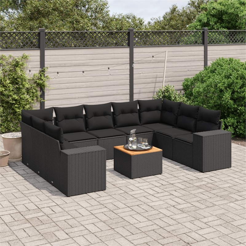 vidaXL 10 Piece Steel Sofa Set in Black
