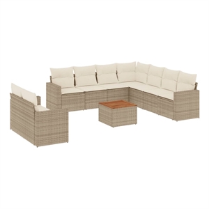 vidaXL 10 Piece Solid Acacia Wood Sofa Set in White/Brown/Cream/Beige