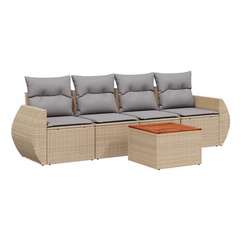 vidaXL 5 Piece Solid Acacia Wood Sofa Set in Beige