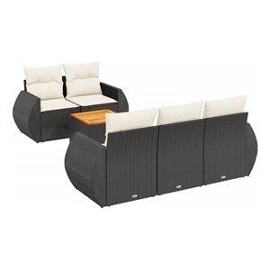 vidaXL 6 Piece Solid Acacia Wood Sofa Set in Black/White/Cream