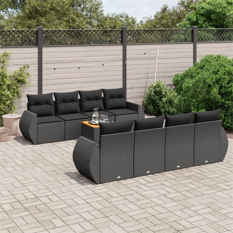 vidaXL 9 Piece Steel Large Sofa Set in Black