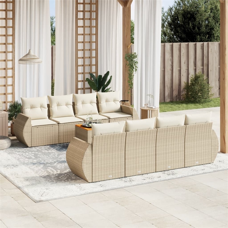 vidaXL 9 Piece Solid Acacia Wood Sofa Set in Beige