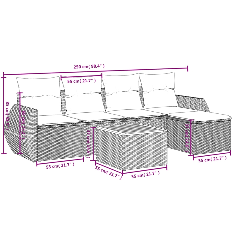 vidaXL 6 Piece Steel Sofa Set in Gray/Beige