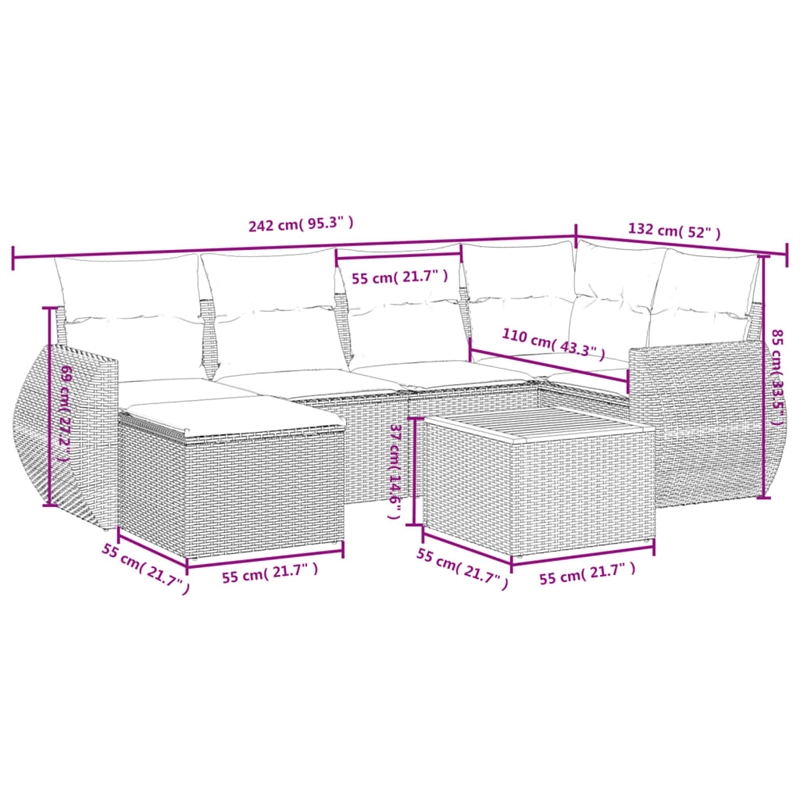vidaXL 7 Piece Steel Sofa Set in Black