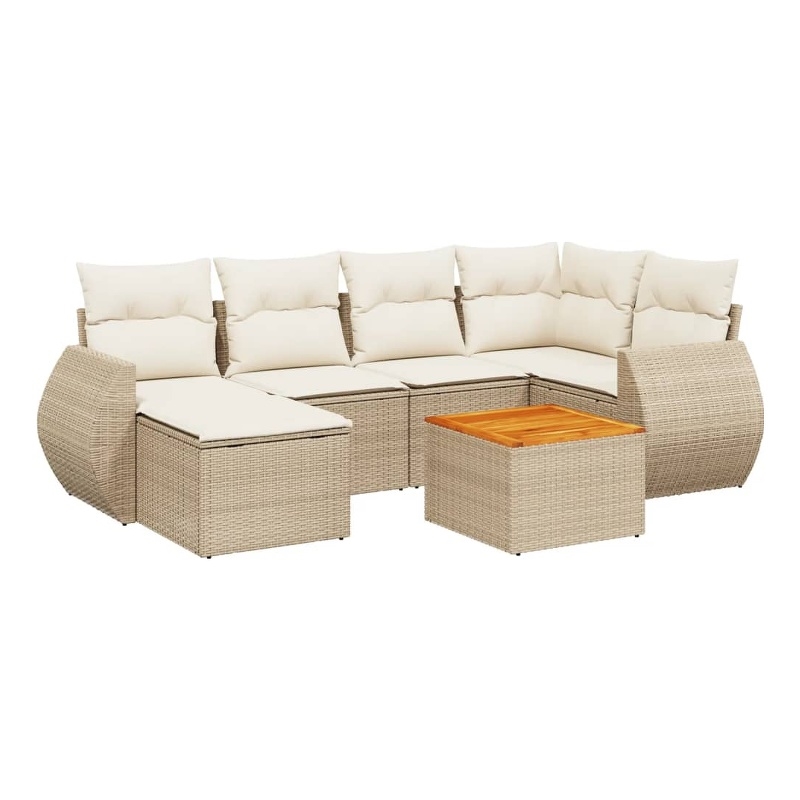 vidaXL 7 Piece Solid Acacia Wood Sofa Set in Beige