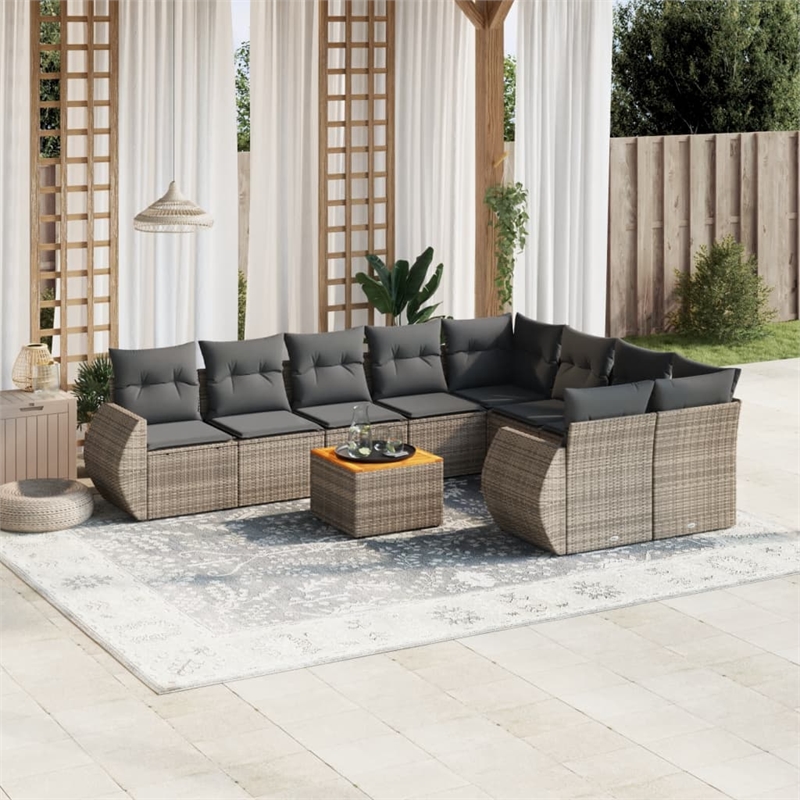 vidaXL 10 Piece Solid Acacia Wood Sofa Set in Gray
