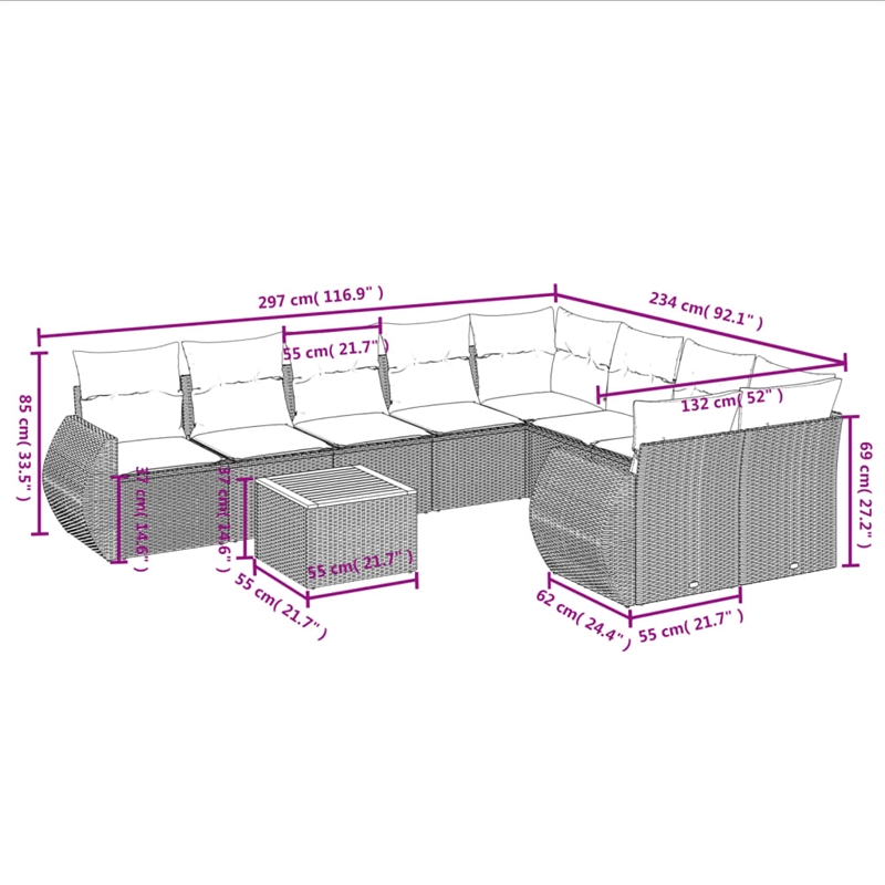 vidaXL 10 Piece Solid Acacia Wood Sofa Set in Gray